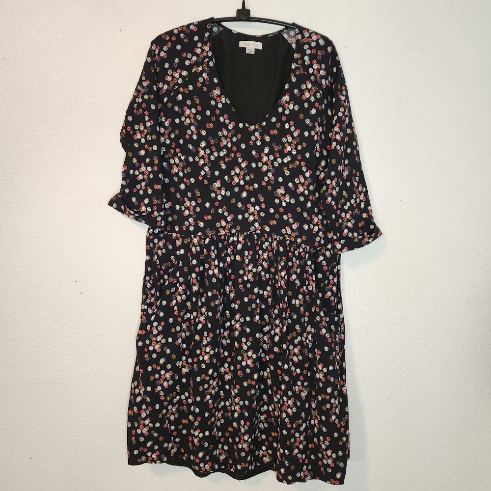 Garnet Hill Bohemian Pocket-Detail 3/4 Sleeves Midi Dress, Size 8